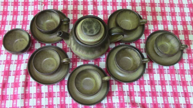 1970's vintage Denby Romany tea set, tea pot cups saucers sugar