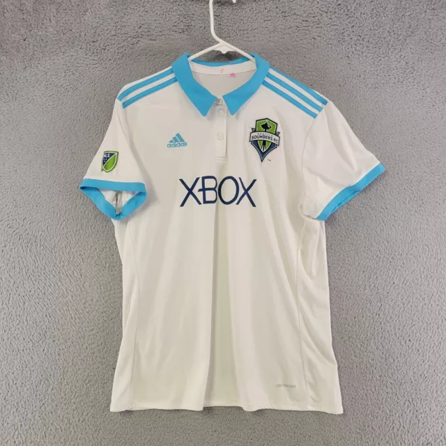 Seattle Sounders Polo Womens XL Extra Large White Adidas Collared Shirt Soccer