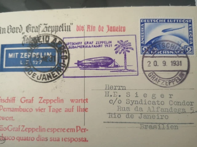 Zeppelinpost Bordpost  echt gelaufen