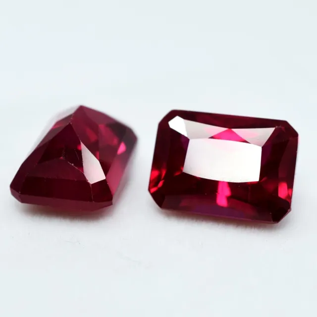 AA++ Natural Loose Gemstone Ruby Bloody Red Emerald Cut 16.50 Ct CERTIFIED Pair