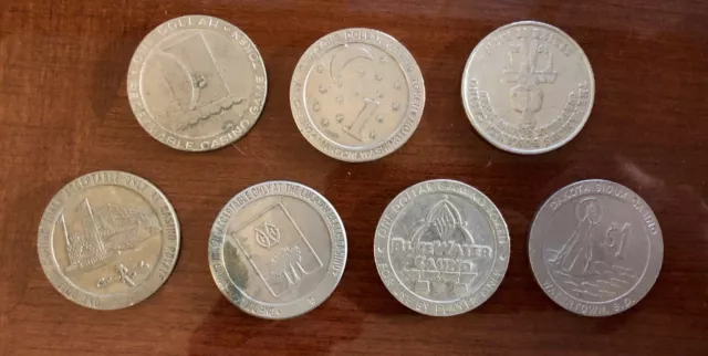Lot of 7 Assorted Hotel Casino Token $1 Coins Carnival, Bonanza, Maho, Lucayan