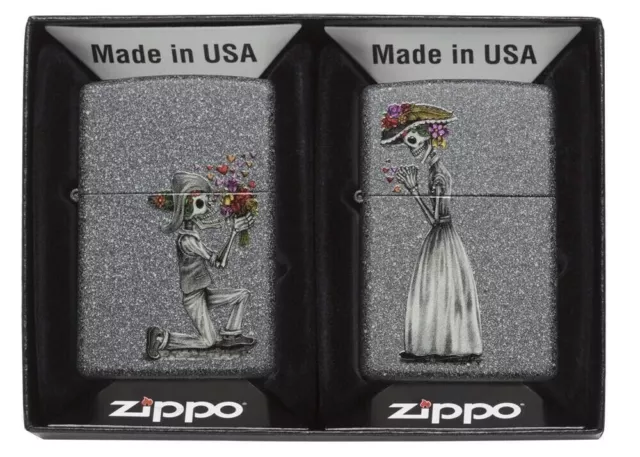 New Zippo Petrol Lighter Sky Day Of The Dead Twin Couple Design Windproof Z28987