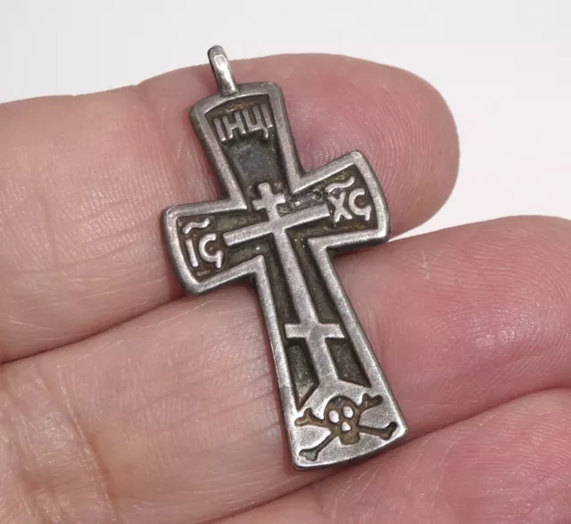 Sterling Silver Russian Orthodox Crucifix Cross Pendant Fort Ross Ca Skull Bones