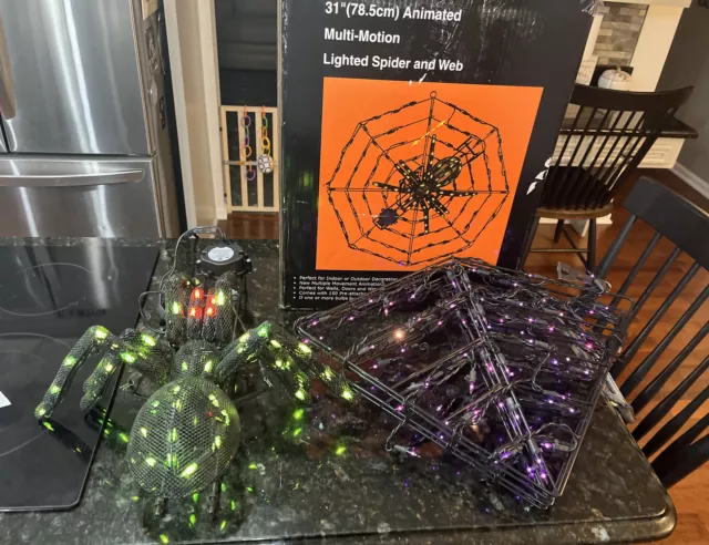 Animated Lighted Spider Crawling On Web 31" 150 Lights Indoor/Outdoor Halloween