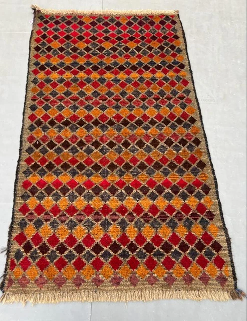 Hermosa alfombra baluchi oriental tribal de lana pura hecha a mano 134x85 cm
