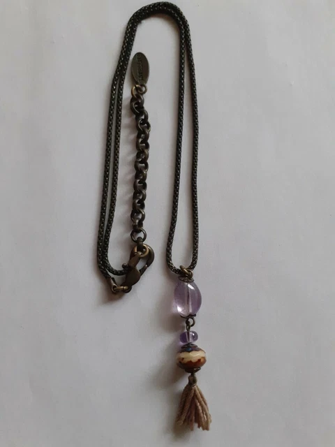 Collier Mi-long Pendentif Pompon - Marque Satellite - Pierre Violette (améthyste) - Occasion