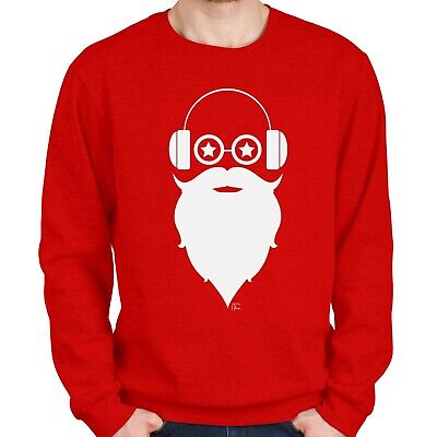 1Tee Mens Musical Santa Wearing Headphones Christmas Sweatshirt Jumper