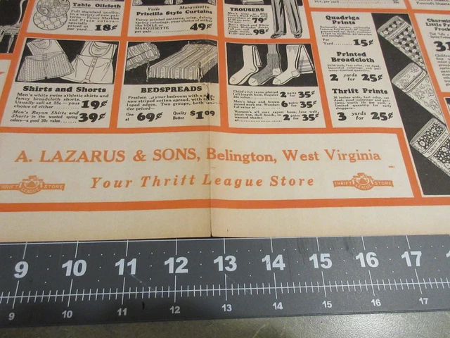1933 A. Lazarus & Sons, Belington, West Virginia Thrift League Store Print Ad 2