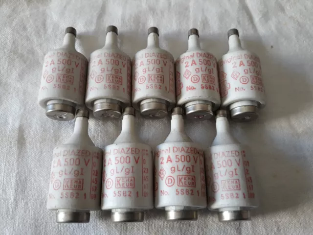 lot de 9 fusibles bouteille KEMA KEUR diazed 2 ampères 500 V