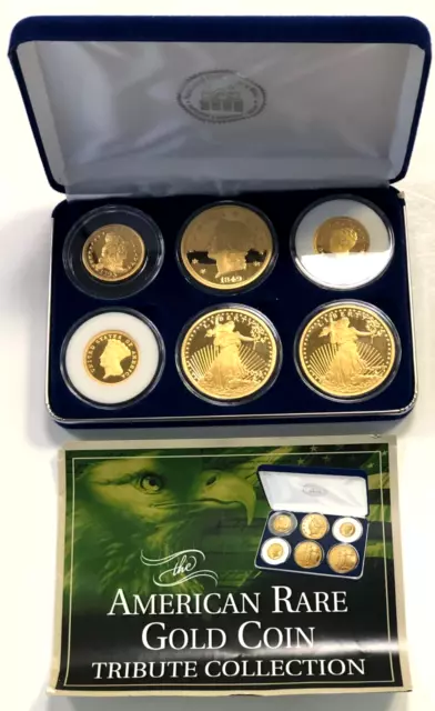 National Collectors Mint Rare Gold 6 Coin Tribute Proof Set 24k GP + .999 Silver
