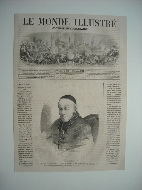 Gravure 1861. Mgr. Alexis Billiet, Archeveque De Chambery. Avec Explicatif......