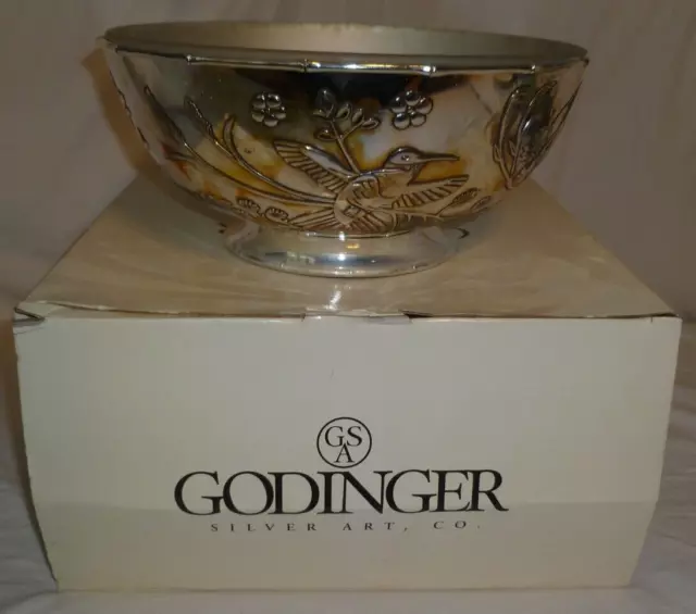 RARE Godinger " AVIARY "Silver Art Co 10 1/2" Silverplate Glass Lined Bowl BIRDS
