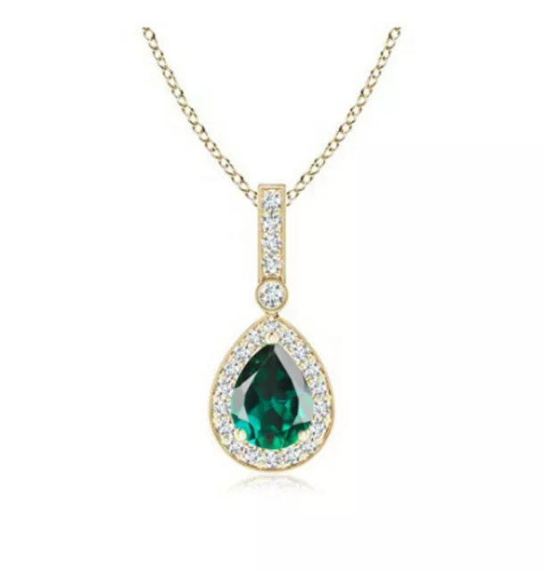 1.40Ct Natural Zambian Emerald & IGI Certified Diamond Pendant In 14KT Real Gold