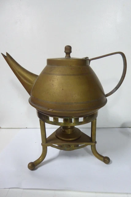 Brass Arts Crafts Teapot & Stand Antique Gerbruder Bing Nurenberg Jugendstil