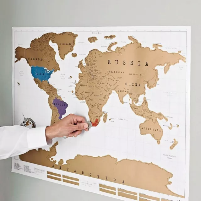 Large Size Scratch Off World Map Poster - White - **PROMOTION**