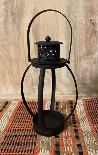 New Primitive Farmhouse Rustic BLACK CANDLE LANTERN Hanging Pillar Holder 10"