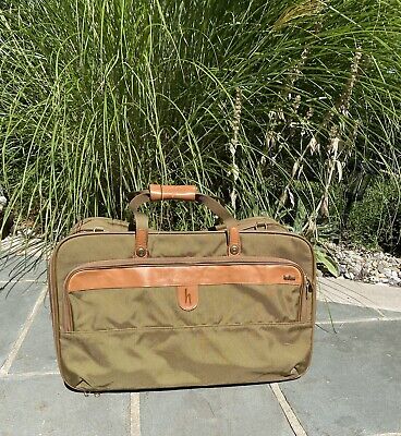 Vintage Hartmann Tan Leather Nylon Carry On Expandable Shoulder Bag 21”x13”x9”
