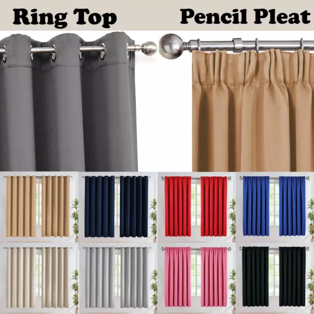 Thermal Insulated Blackout Curtains Ready Made Ring Top or Pencil Pleat Panels
