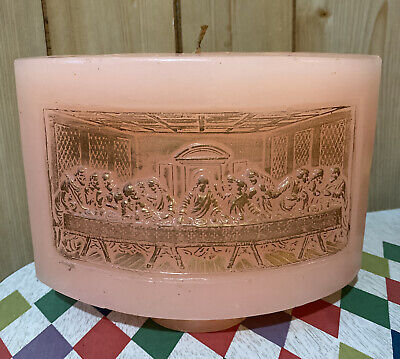 Vintage Last Supper Praying Hands Candle Jesus Religious Pink Gold 8x6” Large