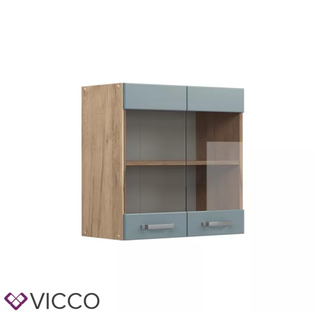 Glashängeschrank Küchenschrank R-Line Solid Eiche Blau Grau 60 cm modern Vicco 2