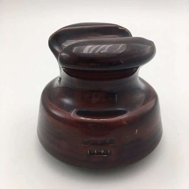 LOCKE Brown Ceramic, Porcelain Insulator, Small  3" tall, Vintage