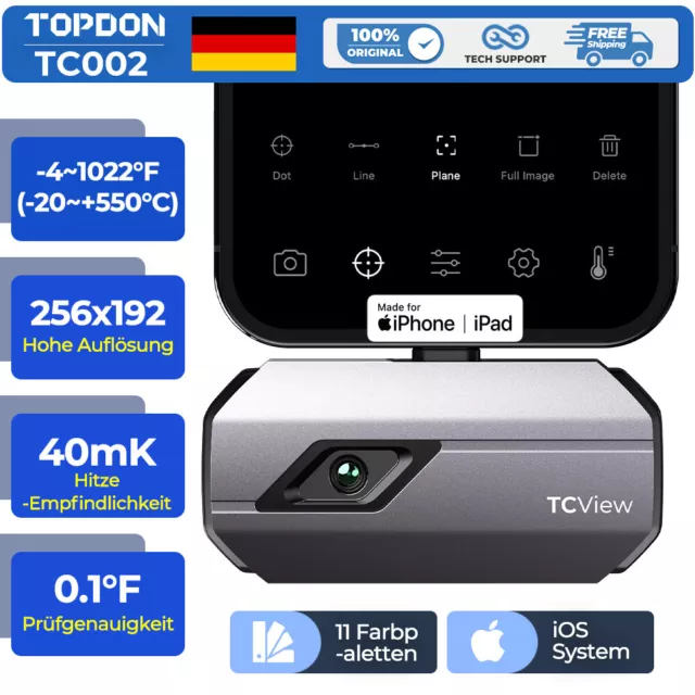 TOPDON TC002 WäRmebildkamera Infrarotkamera IR Thermometer IOS 256 X 192 40MK DE