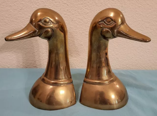 VTG • Solid Brass • 6" Duck Head Bookends • Made In Korea