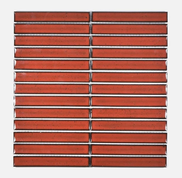 Palillos de mosaico de cerámica retro años 50 rojo brillante salpicado | 10 alfombras