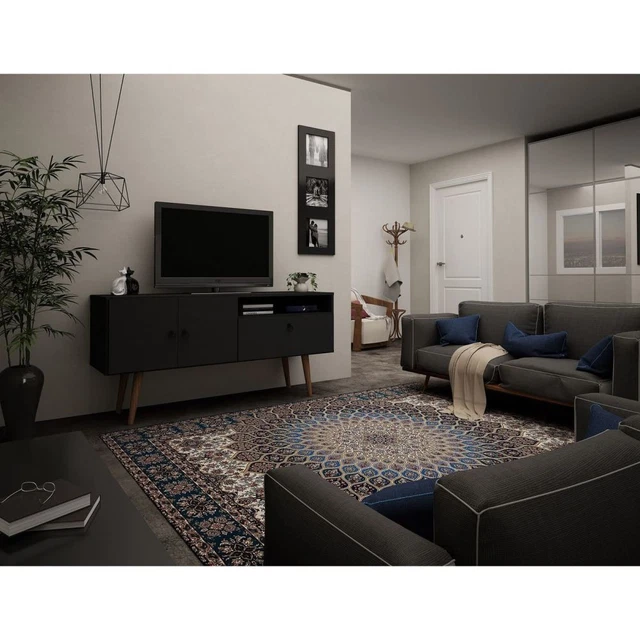 Manhattan Comfort Tribeca 53.94 Mid-Century Modern TV Stand with Solid Wood Legs