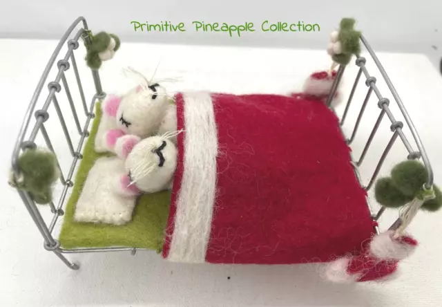 Primitive Farmhouse Christmas Felted Mice in Bed waiting on Santa Handcrafted