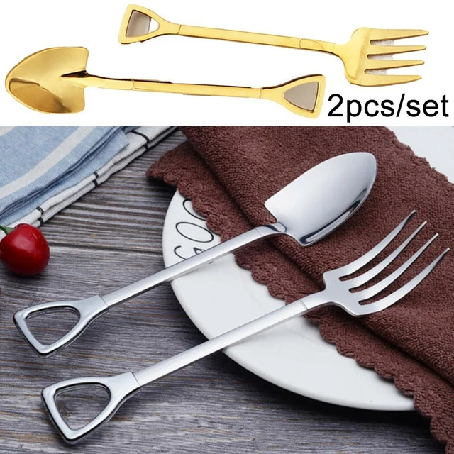 2 Pièces Acier Inoxydable Petit Pelle Cuillère Fourche Vaisselle Café Stirring