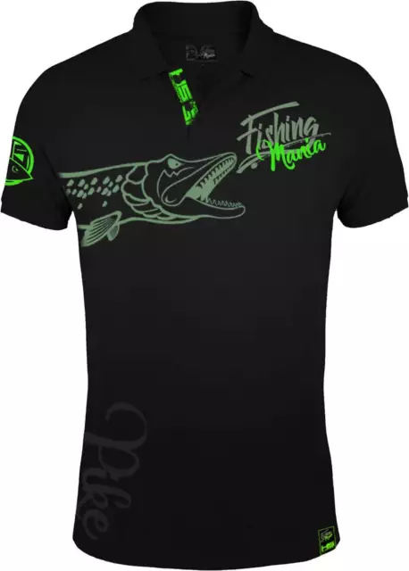 HOTSPOT DESIGN Fishing Mania Pike, schwarz-grün, Hechtangler Poloshirt