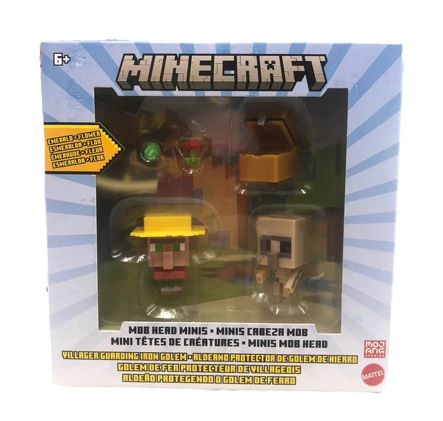 MINECRAFT MOB HEAD Minis Villager Guarding Iron Golem Pack with 2