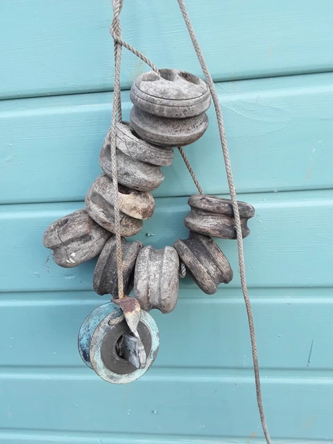 8 poleas de madera de colección BLOQUE DE OJO MUERTO BARCO ALTO CHARLESTOWN CORNWALL