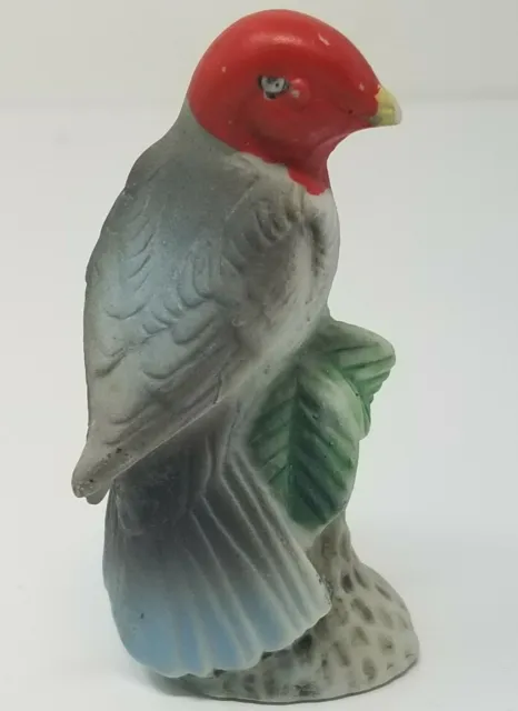 Figurine Finch Gray Red Head Small Japanese Ceramic Vintage