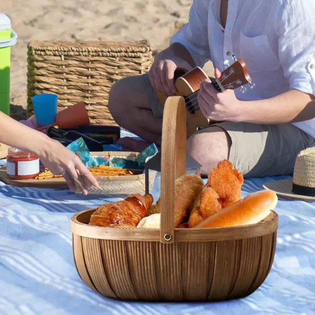 Panier de pique-nique en copeaux de bois avec poignée, panier de rangement de