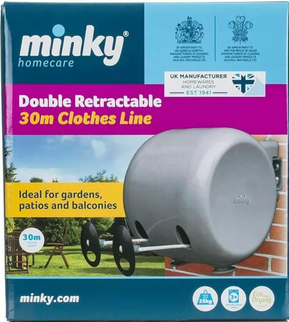 Minky 30M 2 X 15M Retractable  Extendable Clothes Washing Line Lines