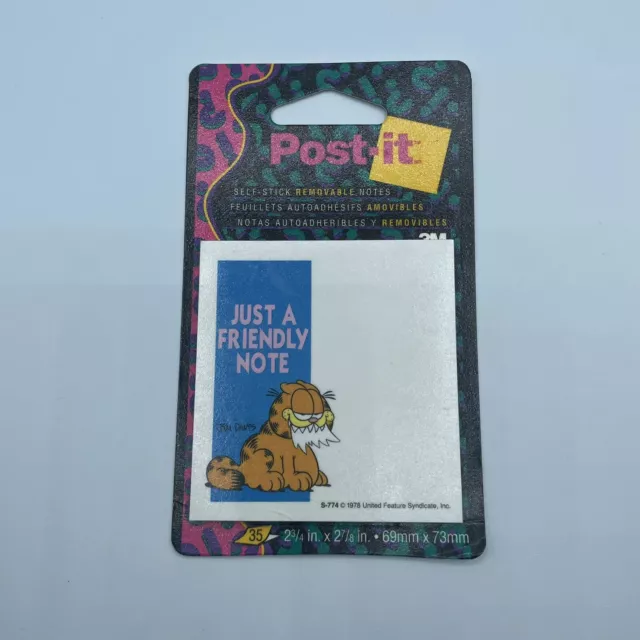 Vintage Garfield Post-It Sticky Notes Pad 35 Sheets 3M USA New