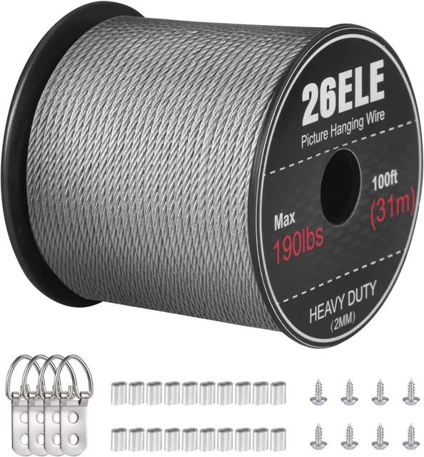 26ELE Picture Hanging Wire 190Lbs, Heavy Duty Stainless Steel Wire Rope