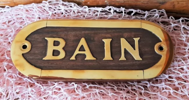 Türschild maritim  "BAIN" ca. 12,5 x 5 x 1 cm aus  Holz & Messing