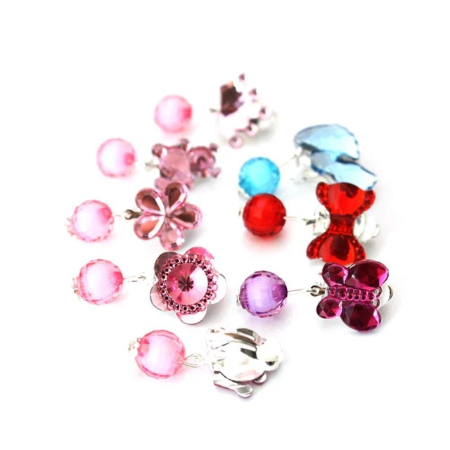 7 Pairs Kids Clip- Earrings Little Girls Earrings Cartoon Earrings Clip- Jewelry