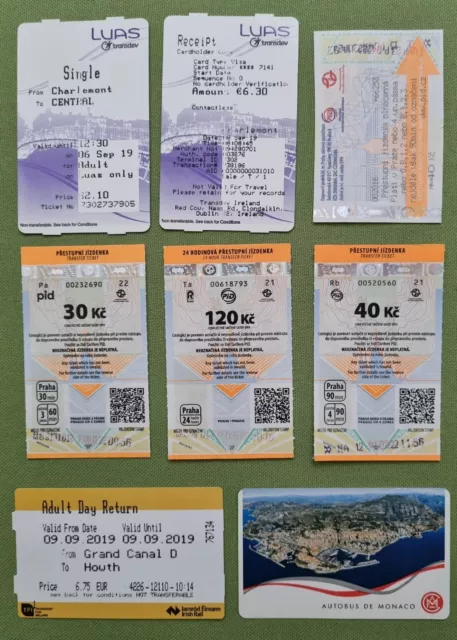 lotto 8 diversi Biglietti Autobus / Metro da collezione DUBLINO PRAGA MONACO PRI