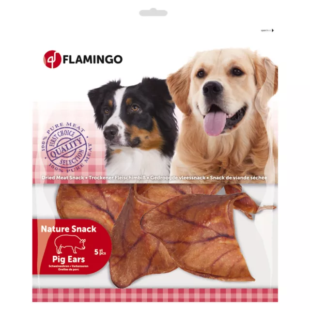 Flamingo Oreilles de Cochon Nature - 5 Pièce, Friandise pour Chien, Neuf