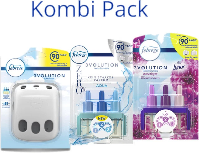 SET Febreze 3Volution 2x flacone profumato e dispositivo - Zero%Aqua ametista