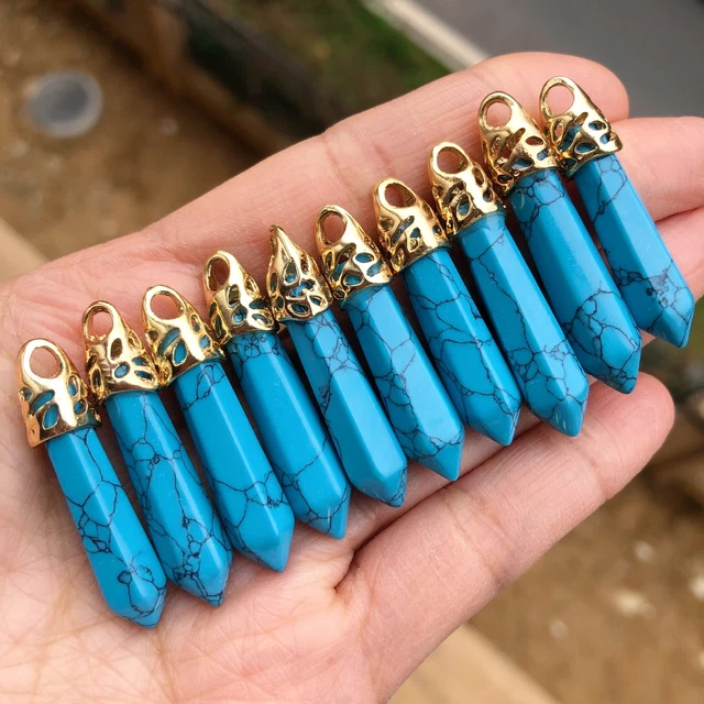 10pcs Turquoise Blue Stone Hexagon Point Pendant Chakra Reiki Healing Amulet