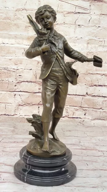 Bruchon`s Detailed French Bronze School Boy Statue - Hot Cast Classic Artwork NR 3