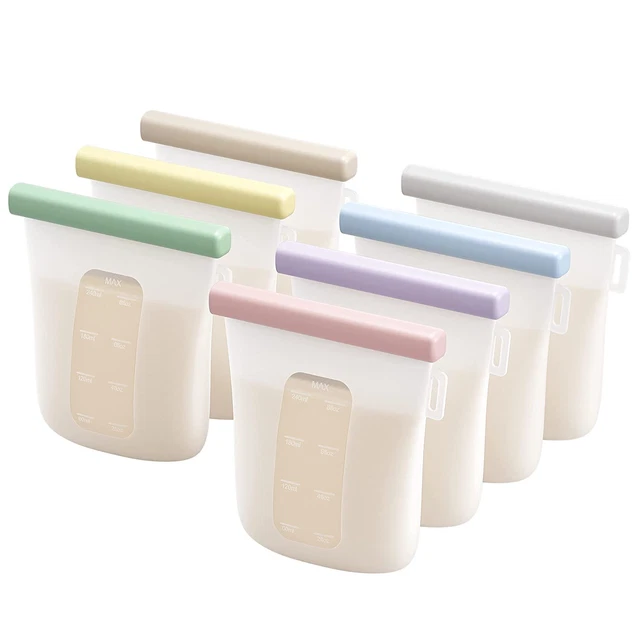 Nuliie 7 Pcs Silicone Breastmilk Storage Bags Reusable, Double Leak-Proof Breast