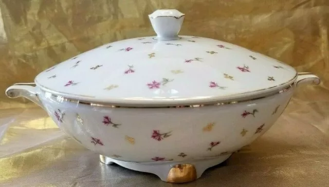 Antique Limoges G Boyer & Co Vegetable Bowl & Lid Pink Floral Gold Gilt Rare