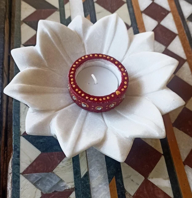 urli/ciotola di loto in marmo con 1 candela colorata rossa per la casa, 6"