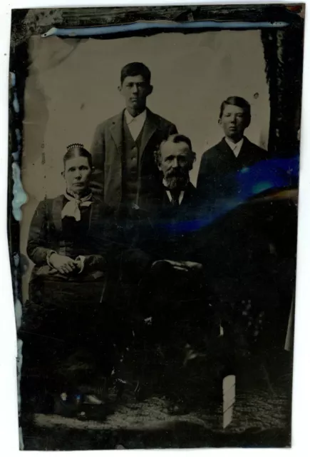 CIRCA 1860'S 1/4 Plate TINTYPE Featuring Family of 4.  Stern Mom & Dad. Two Boys